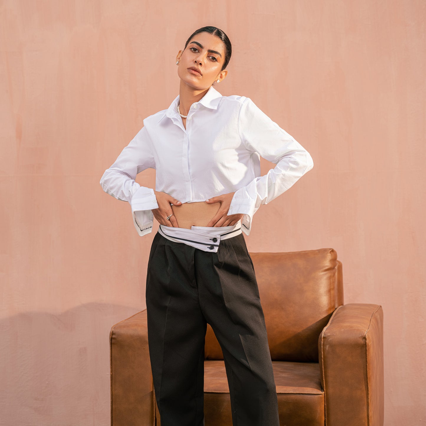 Cuff Detail White Crop Shirt