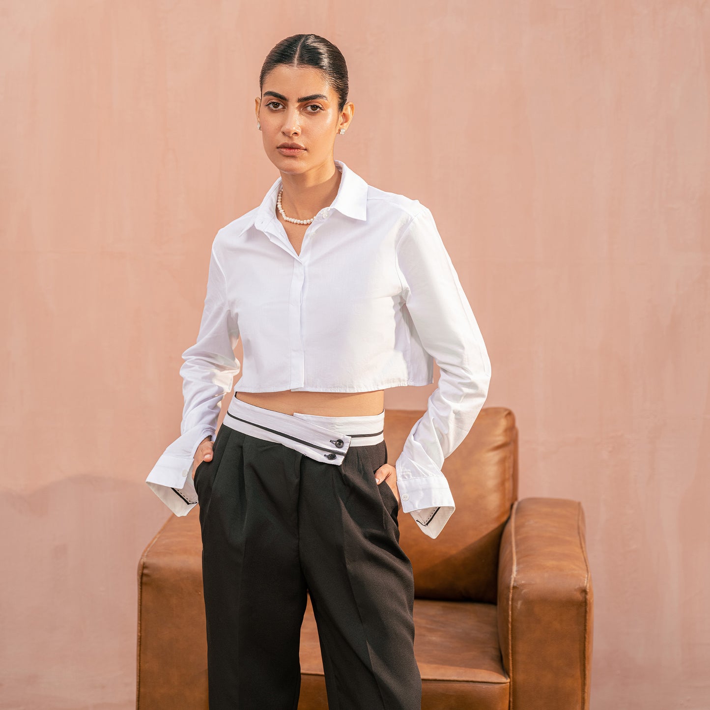 Cuff Detail White Crop Shirt