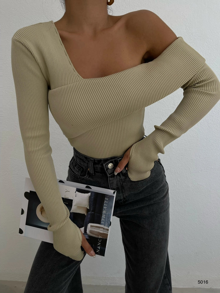 Beige Asymmetrical Knitwear Sweater
