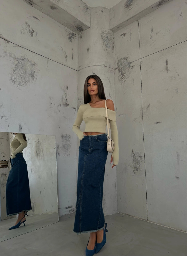 Beige Asymmetrical Knitwear Sweater
