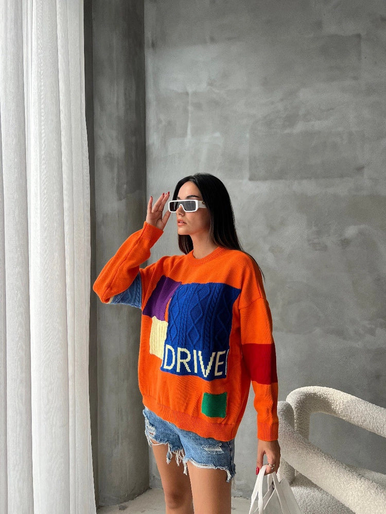 Blocked Knitwear Orange Sweater