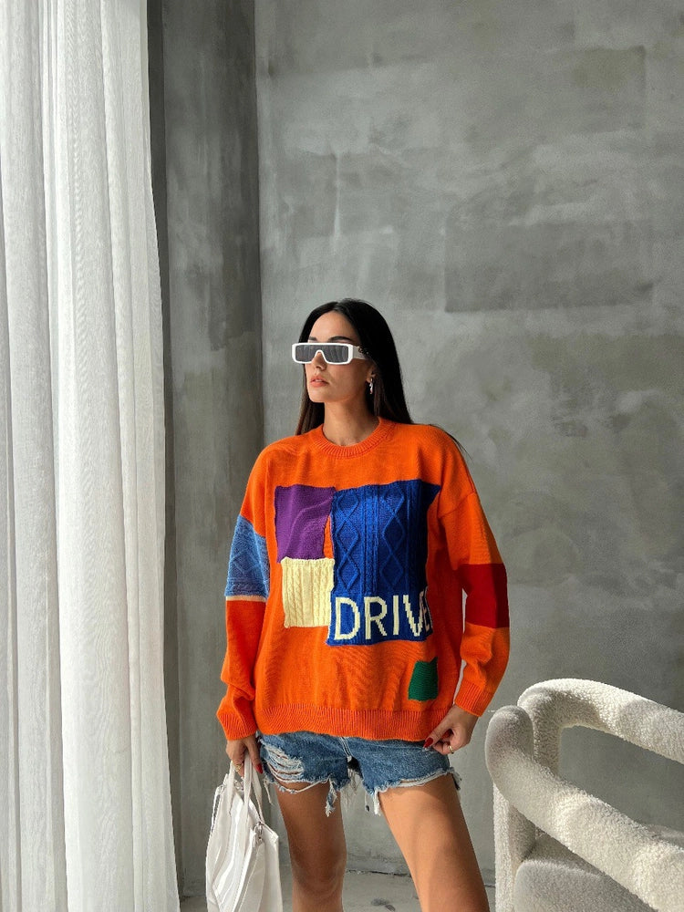 Blocked Knitwear Orange Sweater