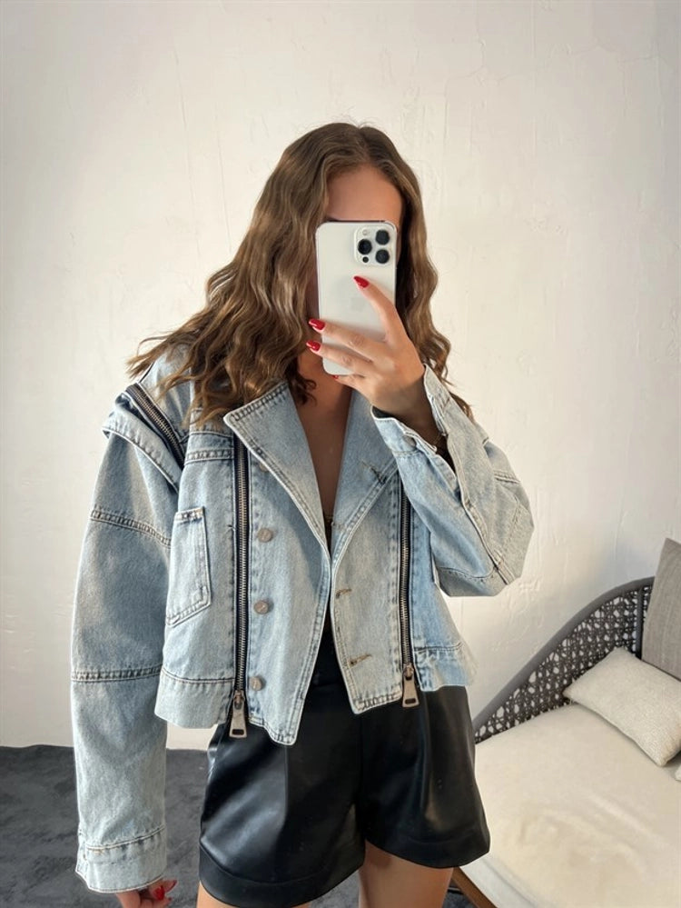 Blue Zipper Denim Jacket