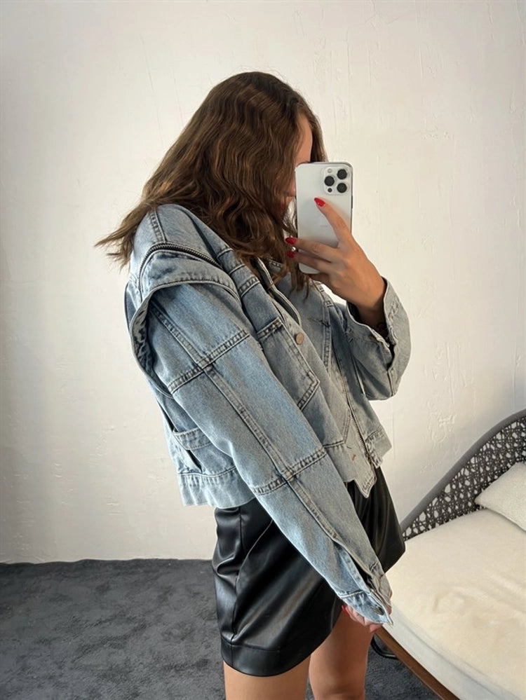 Blue Zipper Denim Jacket
