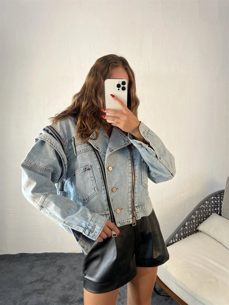 Blue Zipper Denim Jacket