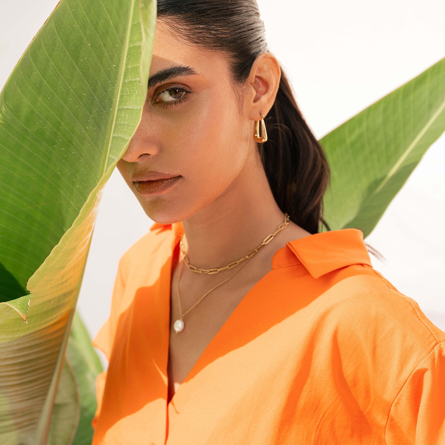 Orange Oversized Crop Shirt