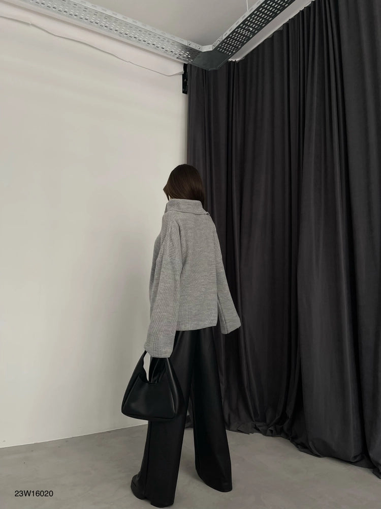 Grey Collar Zipper Detail Sweater